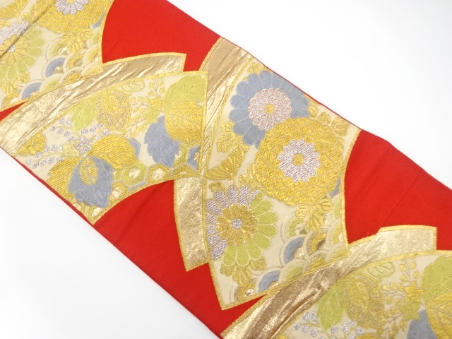 JAPANESE KIMONO / ANTIQUE FUKURO OBI / SILK / WOVEN JIGAMI & KIKU & PAULOWNIA & CLASSICAL PATTERN